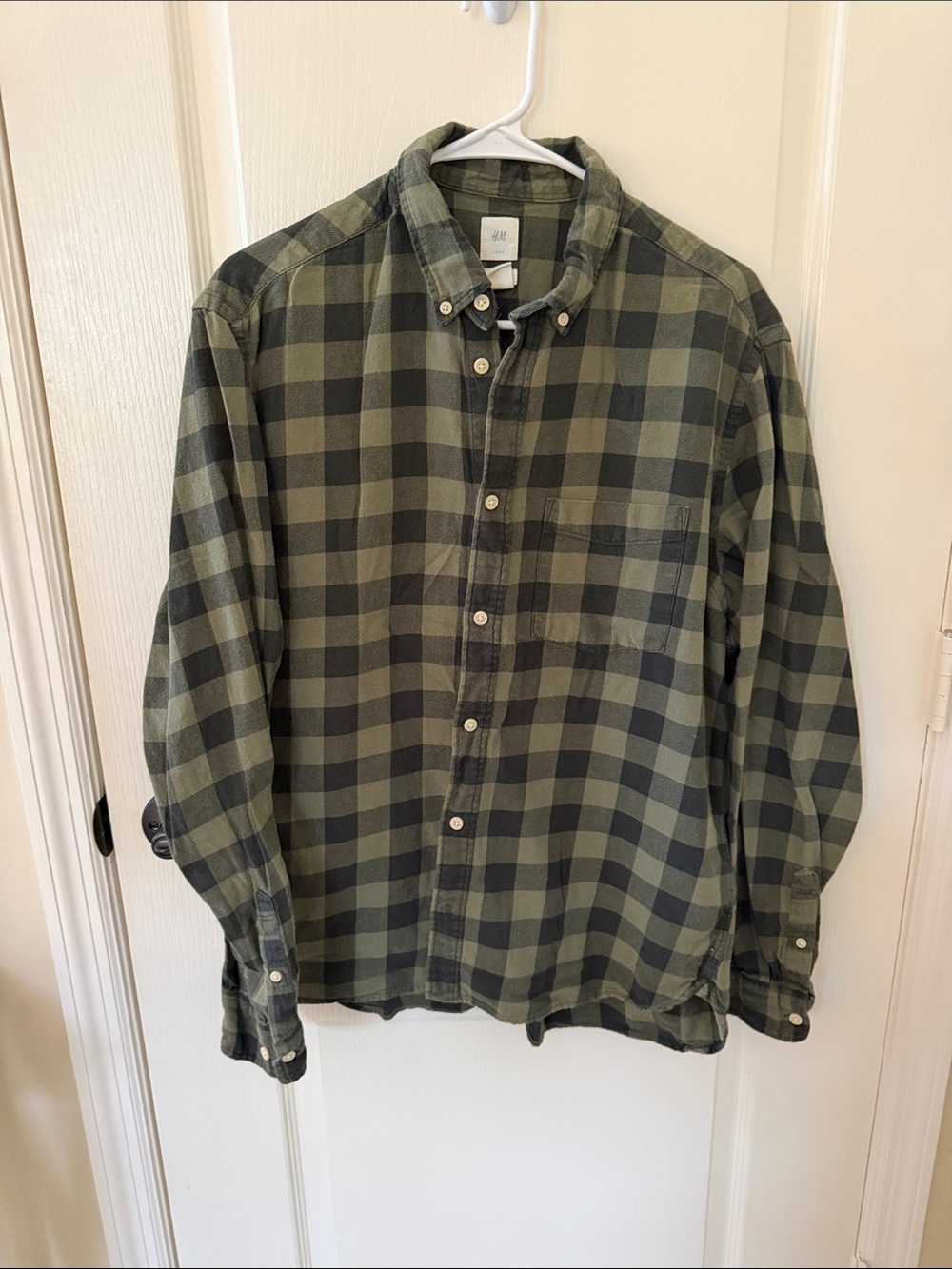 H&M Olive and Dark Green Plaid Button-Down Shirt